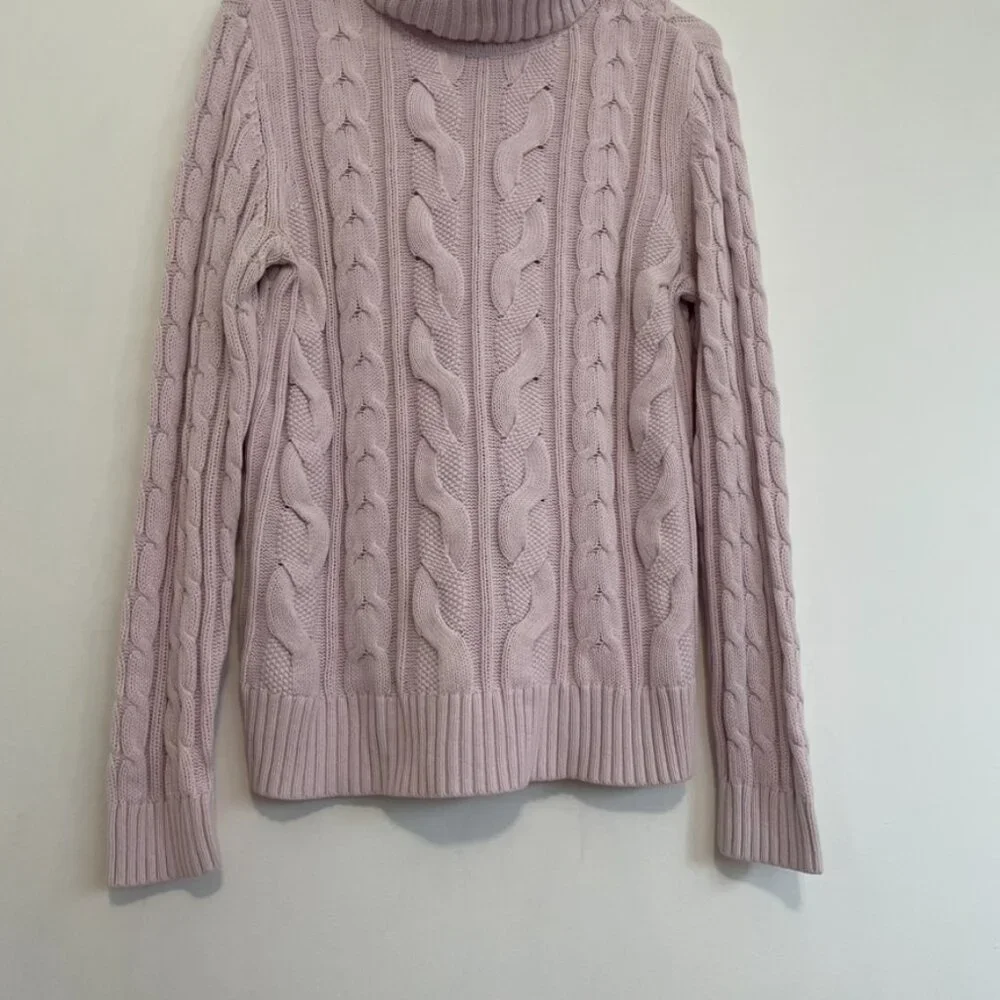 CROFT & BARROW Cable Knit Turtleneck Sweater Light Pink Baby Pink Cotton Blend L - Picture 6 of 16